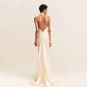LA LUNE High Cowl Open Back Gown - CREAM